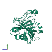 PDB entry 1tg9 coloured by chain, side view.