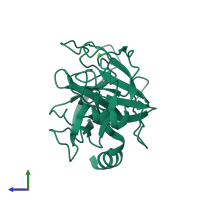 PDB entry 1tgb coloured by chain, side view.