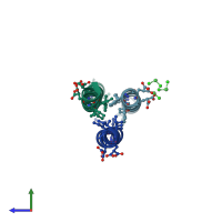 PDB entry 1tgg coloured by chain, side view.