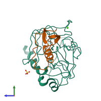 PDB entry 1tgs coloured by chain, side view.