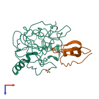 PDB entry 1tgs coloured by chain, top view.