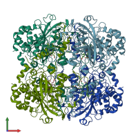 PDB entry 1tgu coloured by chain, front view.