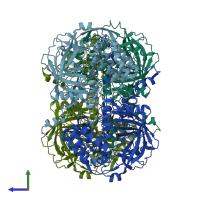 PDB entry 1tgu coloured by chain, side view.