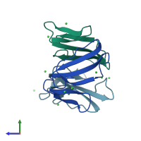 PDB entry 1tgx coloured by chain, side view.