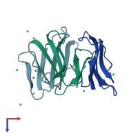 PDB entry 1tgx coloured by chain, top view.