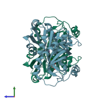 PDB entry 1tgy coloured by chain, side view.