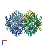 PDB entry 1th4 coloured by chain, top view.