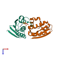 PDB entry 1th8 coloured by chain, top view.