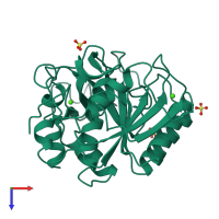 PDB entry 1thm coloured by chain, top view.