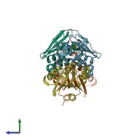 PDB entry 1thn coloured by chain, side view.