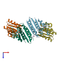 PDB entry 1thn coloured by chain, top view.