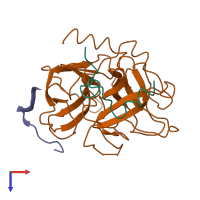 PDB entry 1thr coloured by chain, top view.