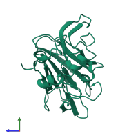 PDB entry 1thu coloured by chain, side view.