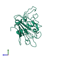 PDB entry 1thv coloured by chain, side view.