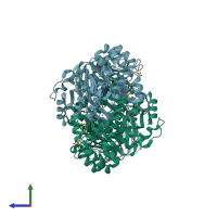 PDB entry 1thz coloured by chain, side view.