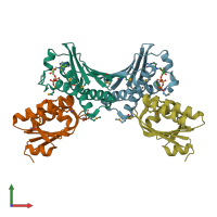 PDB entry 1tid coloured by chain, front view.