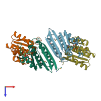 PDB entry 1tid coloured by chain, top view.