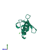 PDB entry 1tif coloured by chain, side view.