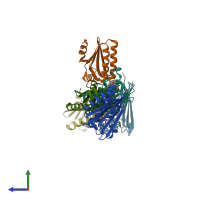 PDB entry 1til coloured by chain, side view.