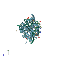 PDB entry 1tiq coloured by chain, side view.
