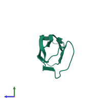 Monomeric assembly 1 of PDB entry 1tit coloured by chemically distinct molecules, side view.