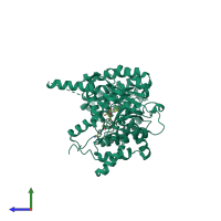 PDB entry 1tiw coloured by chain, side view.