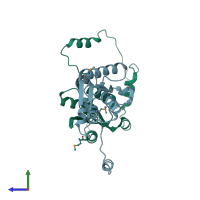 PDB entry 1tiy coloured by chain, side view.