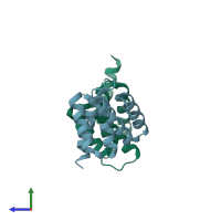 PDB entry 1tjc coloured by chain, side view.