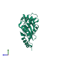 PDB entry 1tjd coloured by chain, side view.