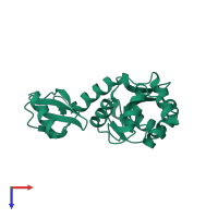 PDB entry 1tjd coloured by chain, top view.
