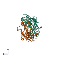 PDB entry 1tjg coloured by chain, side view.