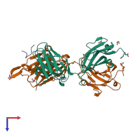 PDB entry 1tjg coloured by chain, top view.