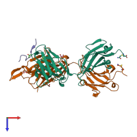 PDB entry 1tjh coloured by chain, top view.