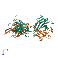 PDB entry 1tji coloured by chain, top view.