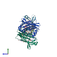 PDB entry 1tjj coloured by chain, side view.