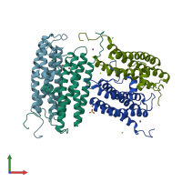 PDB entry 1tjo coloured by chain, front view.