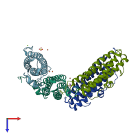 PDB entry 1tjo coloured by chain, top view.