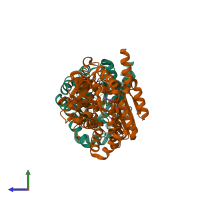 PDB entry 1tjp coloured by chain, side view.