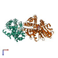 PDB entry 1tjp coloured by chain, top view.