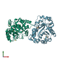 PDB entry 1tjr coloured by chain, front view.