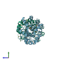 PDB entry 1tjr coloured by chain, side view.