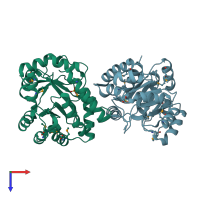 PDB entry 1tjr coloured by chain, top view.