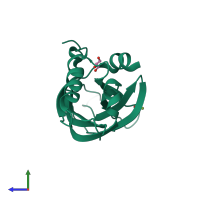 PDB entry 1tjx coloured by chain, side view.