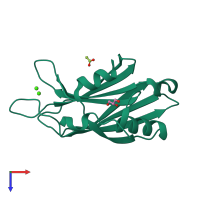 PDB entry 1tjx coloured by chain, top view.