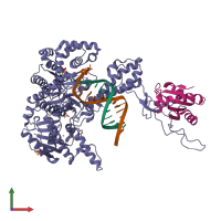 PDB entry 1tk0 coloured by chain, front view.