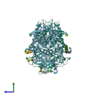 PDB entry 1tk3 coloured by chain, side view.