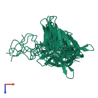 PDB entry 1tk7 coloured by chain, ensemble of 7 models, top view.