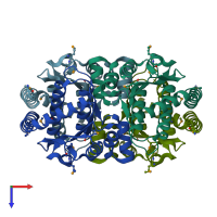 PDB entry 1tk9 coloured by chain, top view.