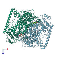 PDB entry 1tka coloured by chain, top view.