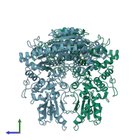 PDB entry 1tkb coloured by chain, side view.